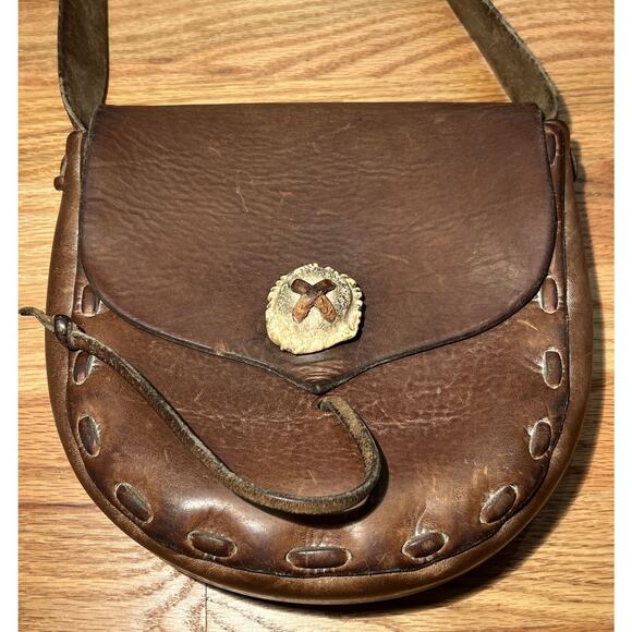 Vintage 70s Leather Handmade Purse Shoulder Bag With Antler Closures Hippy Boho - Picture 8 of 10